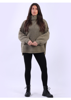 Plain Knitted Cowl Neck Wooly Jumper