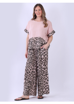 Ladies Leopard Print Linen Crop Top