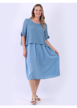 Mesh Net Cotton Lagenlook Double Layer Midi Dress