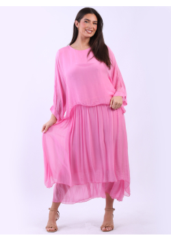 Plain Oversized 2 Layer Lagenlook Silk Dress