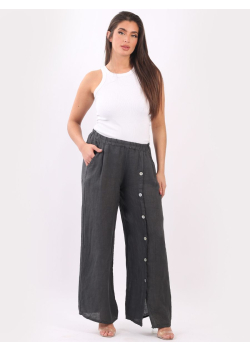 Made In Italy Wide Leg Plain Linen Trouser