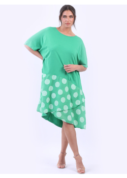 Ladies Cotton Contrast Polka Dot Hi-Lo Midi Dress