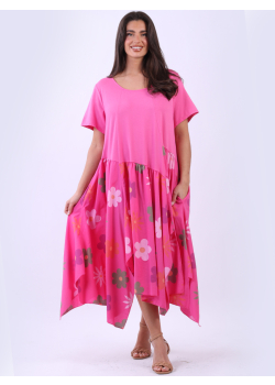 Floral Modish Cut Hem Swing Oversized Cotton Dress