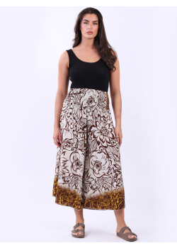 Floral Print High Smocked Waist Culottes 