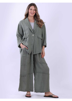 Women Button Down Solid Linen Jacket