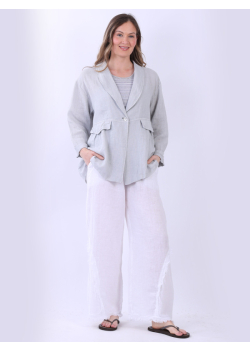 Women Button Down Solid Linen Jacket