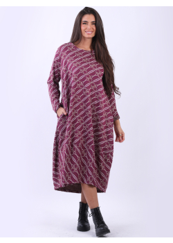 Trendy Geometric Print Plus Size Lagenlook Slouchy Dress