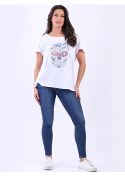 Floral Sugar Skull Cotton Lagenlook Tee