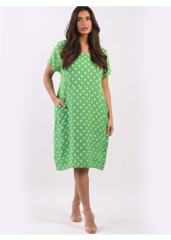 Polka Dot Linen Lagenlook Midi Shift Dress