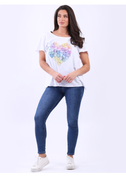 Ladies Multicolor Hearts Pattern Cotton Baggy T-Shirt