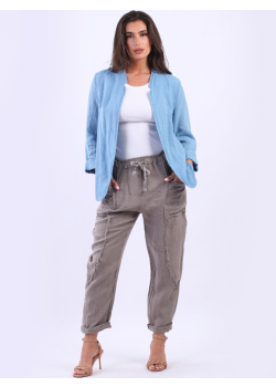 Made In Italy Open Front Linen Jacket