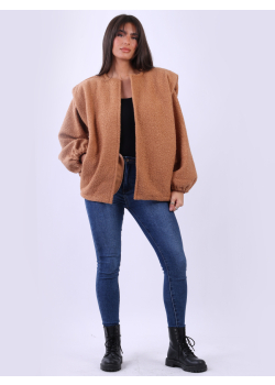 Ladies Collarless Open Front Lagenlook Woolen Cardigan