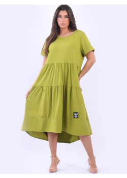 Women Cotton Lagenlook Slouchy Tiered Dress