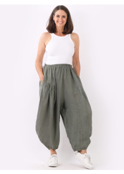 Ladies Linen Balloon Hem Plain Trouser