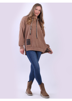 Ladies Drop Shoulders Solid Corduroy Lagenlook Hoodie