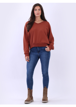 Ladies Solid Cotton V-Neck High Low Crop Top