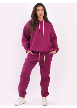 Ladies Plain Lagenlook Cotton Fleece Hooded Box Top 