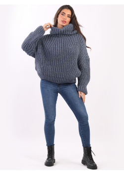 Plain Knitted Cowl Neck Oversized Batwing Wool Jumper