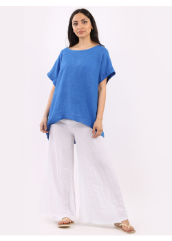 Plain Dipped Hem Linen Lagenlook Crop Top