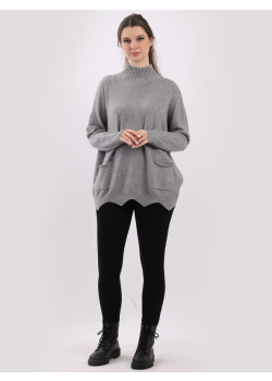 Women Knitted Funnel Neck Baggy Top