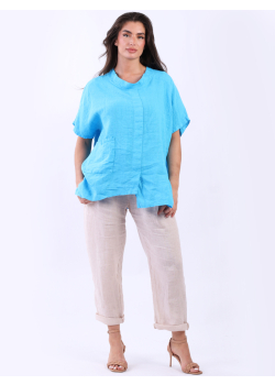 Solid Linen Lagenlook Front Pocket Blouse