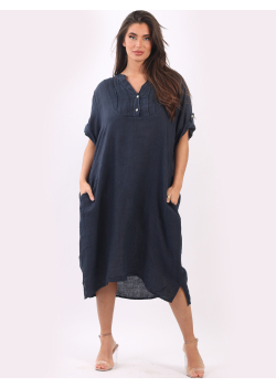 Plain Linen Lagenlook Slouchy Dress