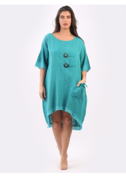 Ladies Raw Edges Linen Baggy Dress