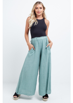 Plain Wide Leg Linen Palazzo Pant