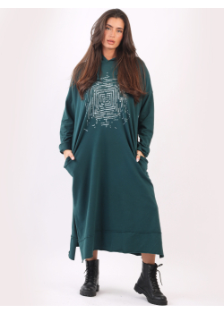 Sequin Cotton Lagenlook Oversized Hooded Dress