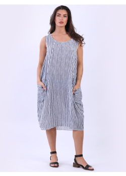 Stripy Print Oversized Sleeveless Cotton Slouchy Dress