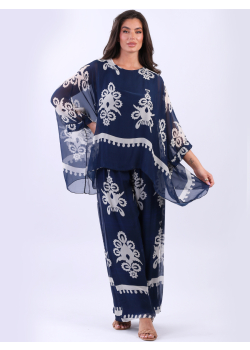 Two Layer Silk Printed Batwing Tunic Top