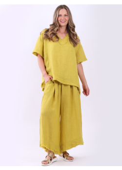 Plain Linen Raw Edges Dipped Hem Top