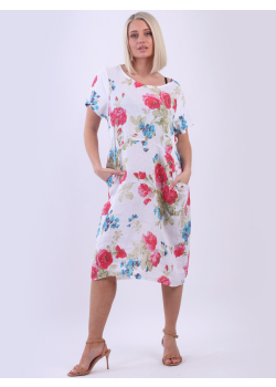 Italian Ladies Floral Print Linen Lagenlook Dress