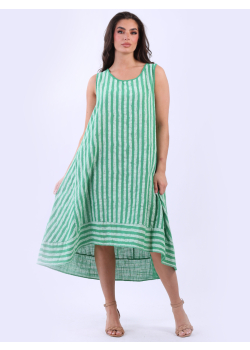 Stripe Print Cotton Lagenlook Sleeveless Tank Dress
