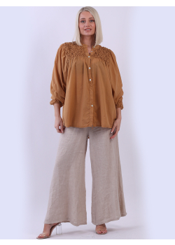 Button Down Lagenlook Cotton Smoky Blouse