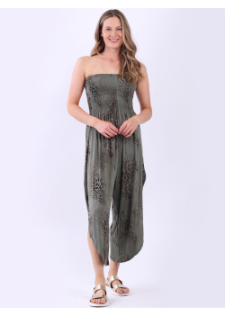 Smocked Animal Print Tube Jumpsuit