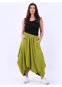 Ladies Plain Cotton Cropped Harem Trouser