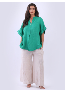 Plain Linen Front Button Baggy Top 