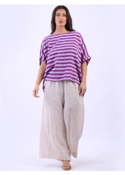 Stripy Print Cotton Lagenlook Box Top