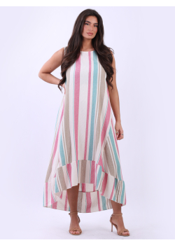 Sleeveless Stripy Linen Oversized Midi Dress