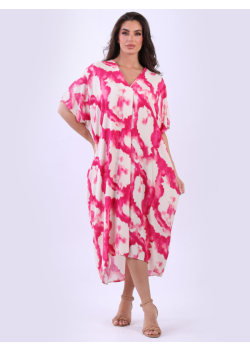 Ladies V-Neck Baggy Tie Dye Kaftan Dress