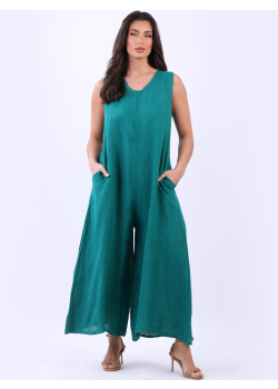 Oversized V-Neck Linen Sleeveless Jumpsuit