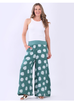 Women Polka Dots Wide Leg Linen Palazzo