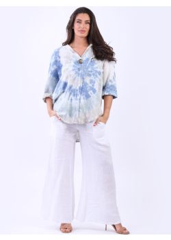 Tie Dyed Women Linen Baggy Hi-Lo Top