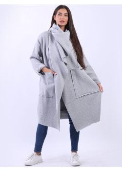 Cowl Neck Ladies Lagenlook Oversized Cotton Coat