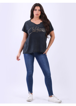 Cotton Gold Writing Vintage Washed Crop Shirt