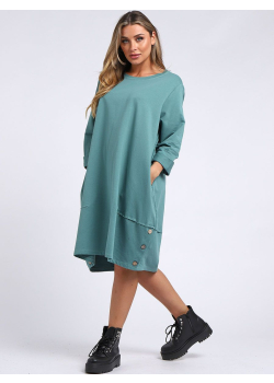 Plain Buttoned Hem Slouch Dress