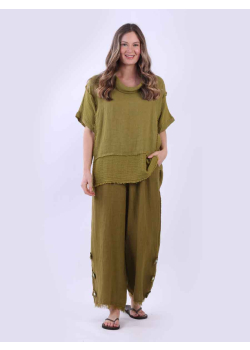 Cowl Neck Raw Edged Plain Linen Top