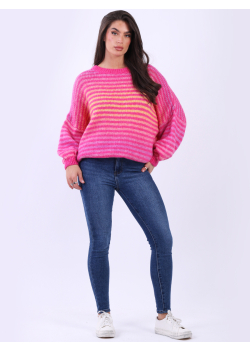 Chunky Knit Multi Striped Baggy Wool Jumper