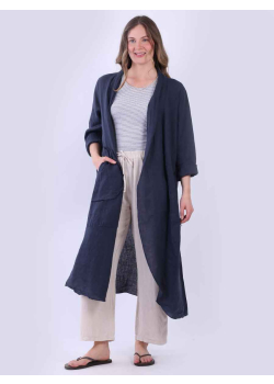 Plain Linen Frayed Edge Long Cardigan